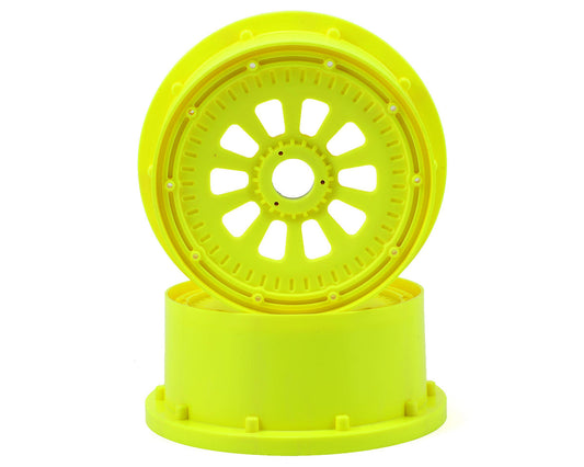 Wheel and Beadlock Ring Set Fluorescent Yellow for 5IVE-T (2) (LOSB7035)