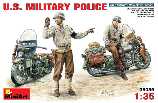 1/35 WWII US Military Police (2) with 2 Motorcycles Plastic Model Kit (MNA35085)