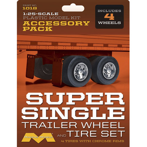 1/25 Super Single Trailer Wheel and Tire Set (4) (MOE1018)