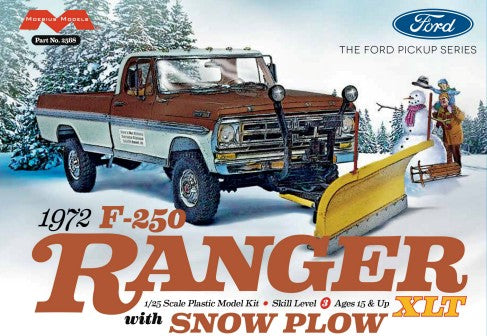 1/25 1972 Ford F250 Ranger XLT Pickup Truck with Snow Plow Plastic Model Kit (MOE2568)