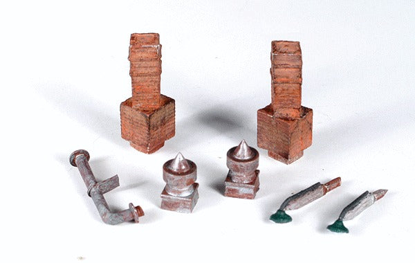 HO Mini-Tales Chimneys, Vents and Lights Unpainted Metal Castings Kit (MRM2304)