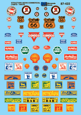 HO 1930s and 40s Era Commercial Sign Decals: Phillips 66, Shell, Etc. (MSI87422)