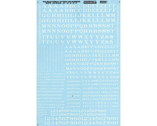 HO Alphabet and Number Decals: Railroad Roman, White (MSI90001)