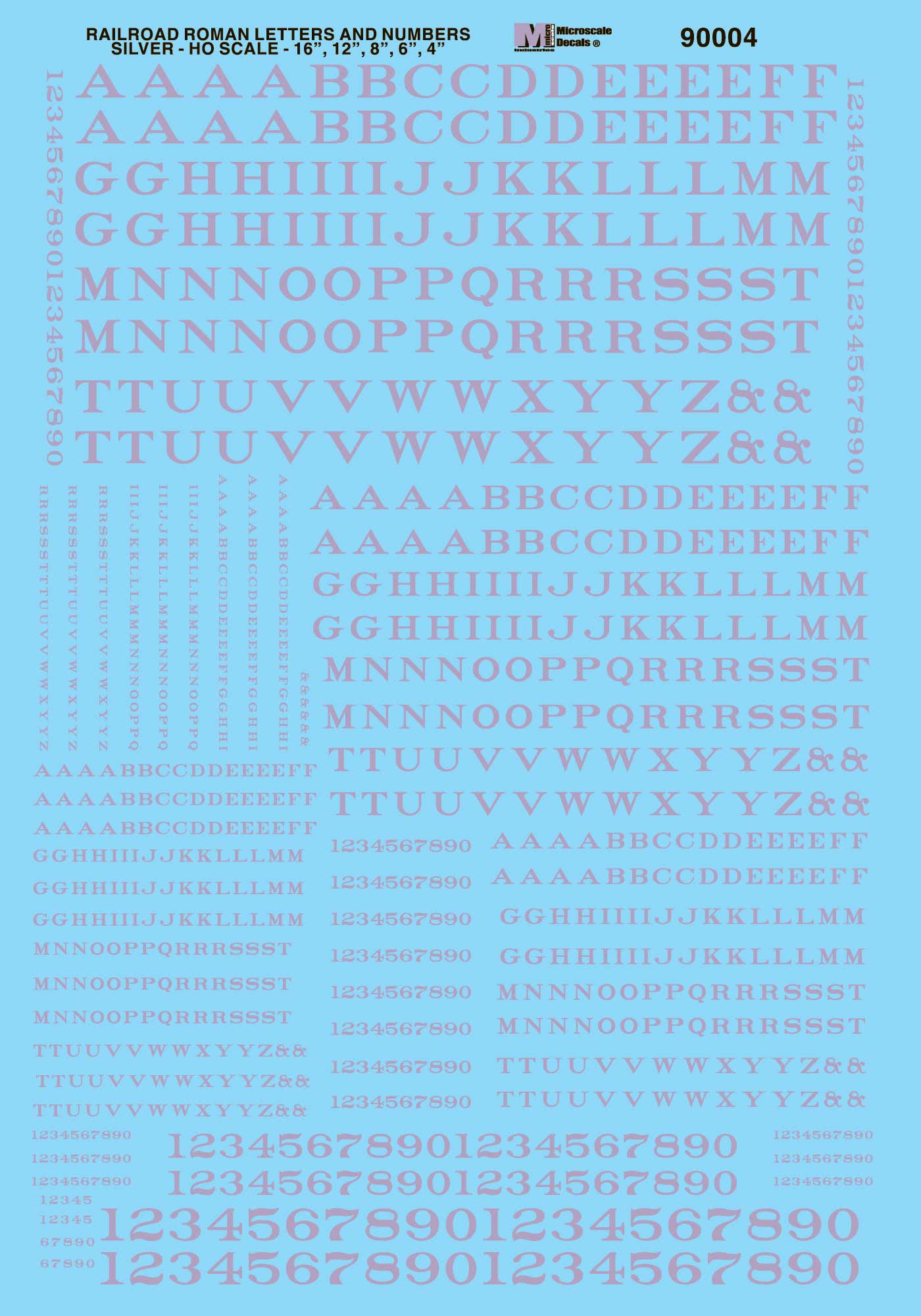 HO Alphabet and Number Decals: Railroad Roman, Silver (MSI90004)