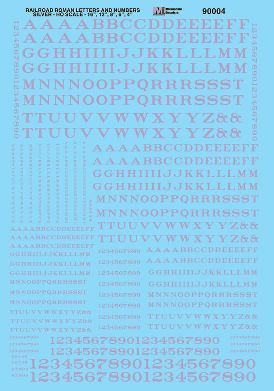 HO Alphabet and Number Decals: Railroad Roman, Silver (MSI90004)
