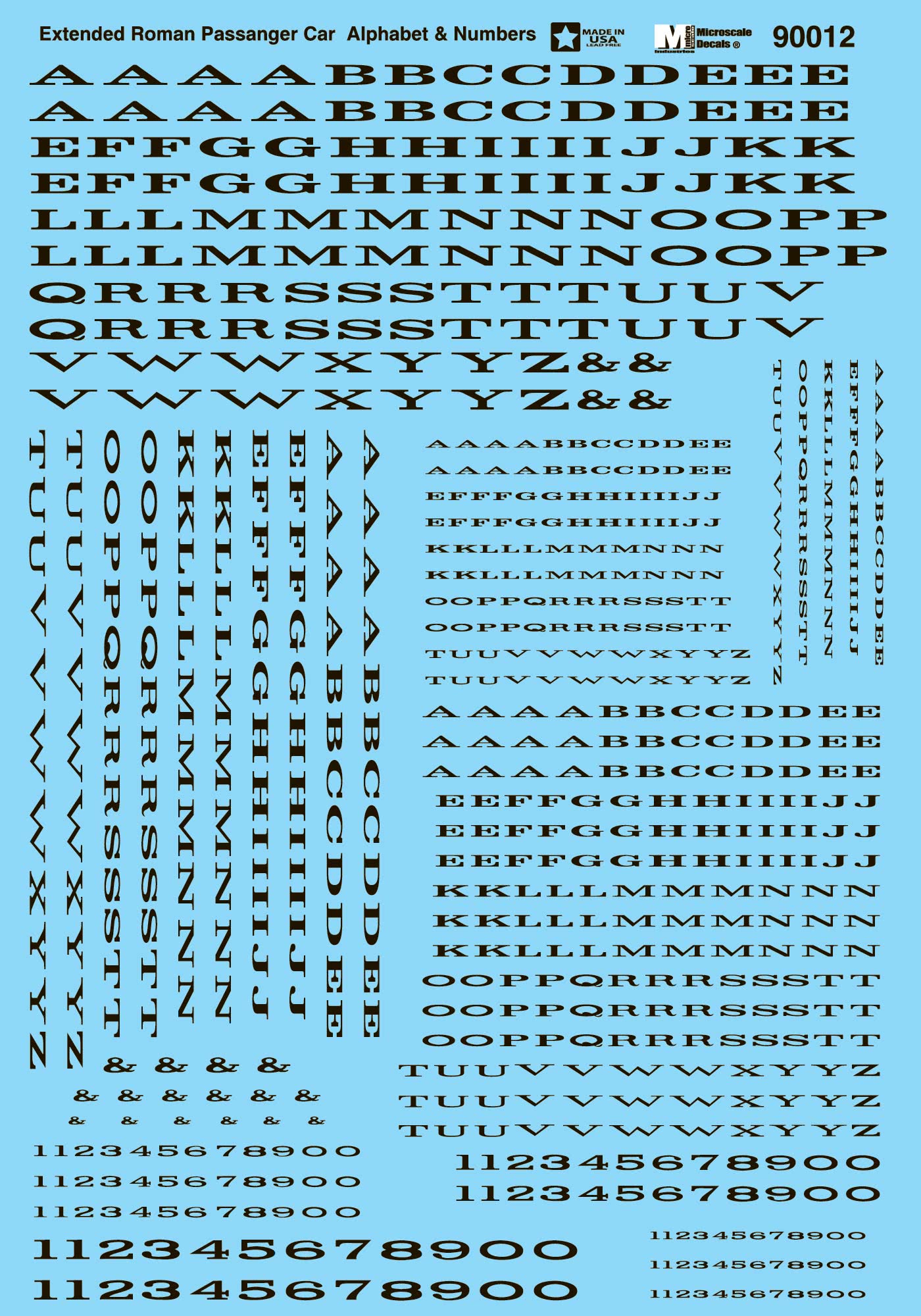 HO Alphabet and Number Decals: Extended Railroad Roman, Black (MSI90012)