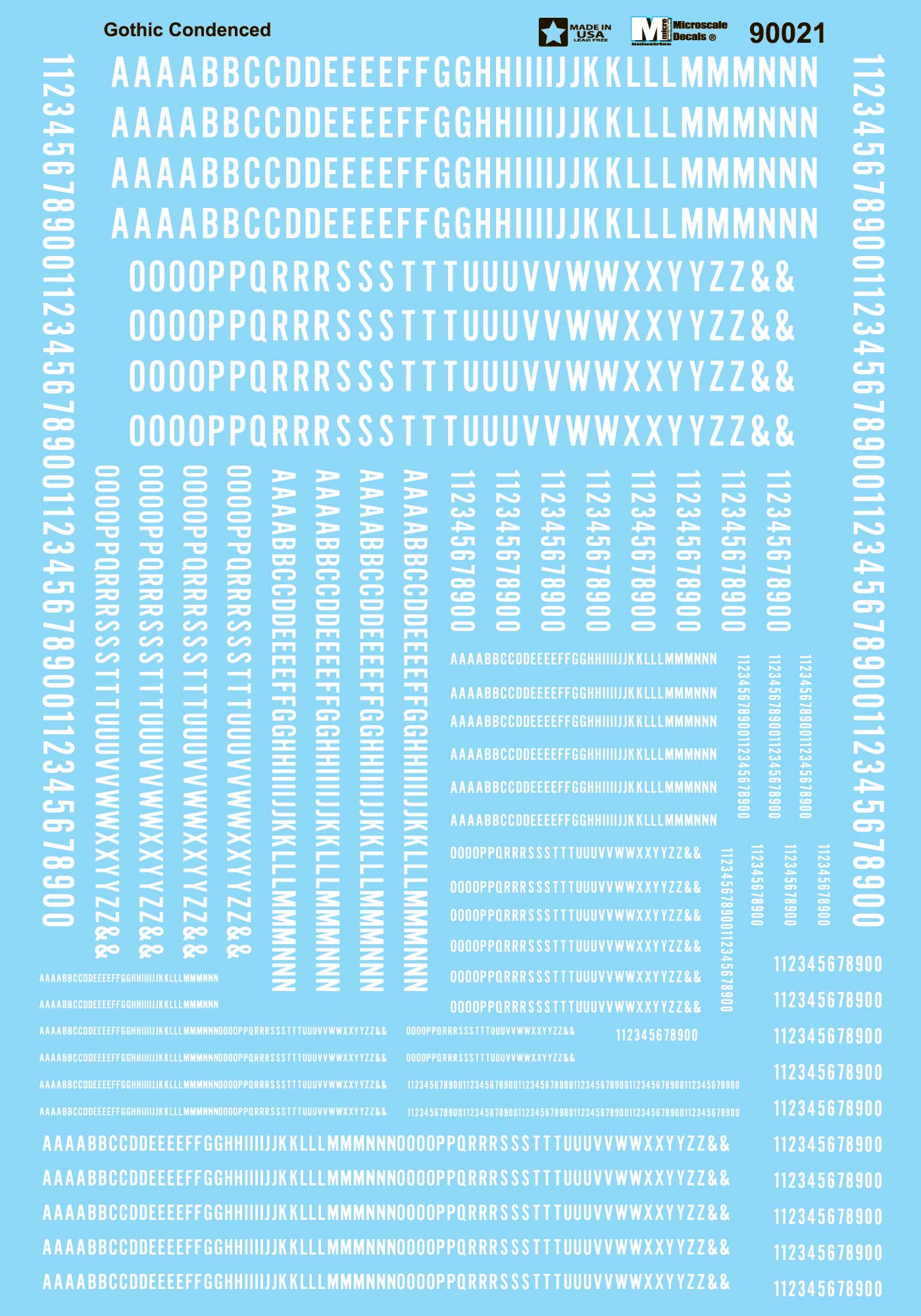 HO Alphabet and Number Decals: Condensed Gothic, White (MSI90021)