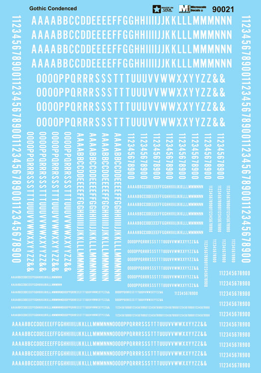 HO Alphabet and Number Decals: Condensed Gothic, White (MSI90021)