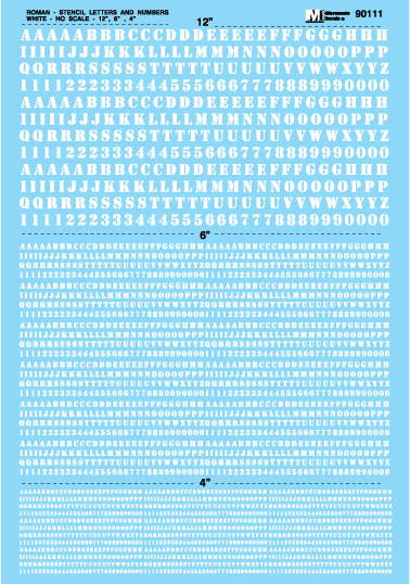 HO Alphabet and Number Decals: Roman Freight Stencil, White (MSI90111)