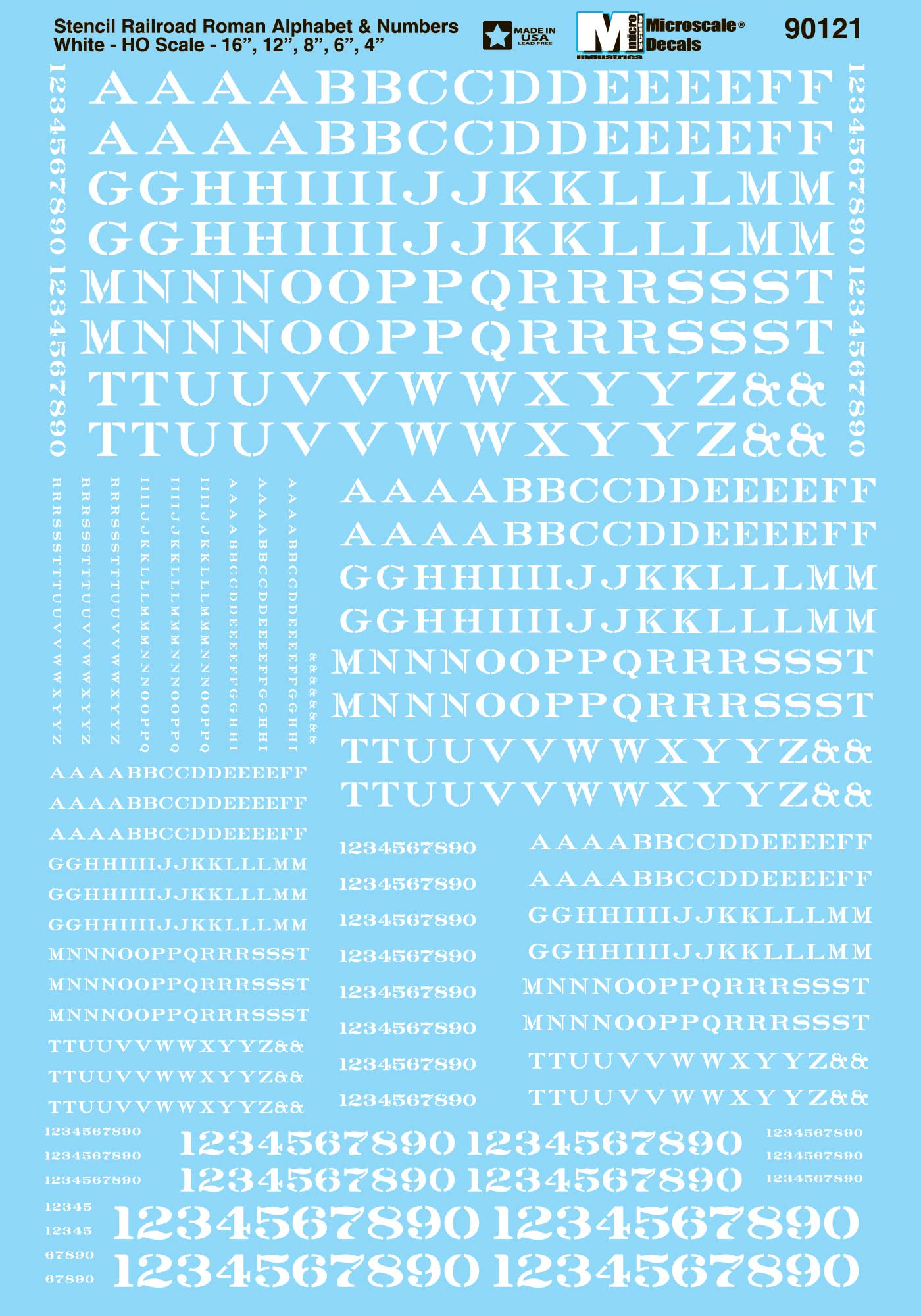 HO Alphabet and Number Decals: Railroad Roman Stencil, White (MSI90121)