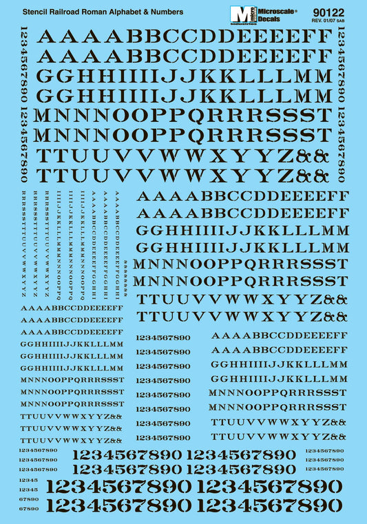 HO Alphabet and Number Decals: Railroad Roman Stencil, Black (MSI90122)