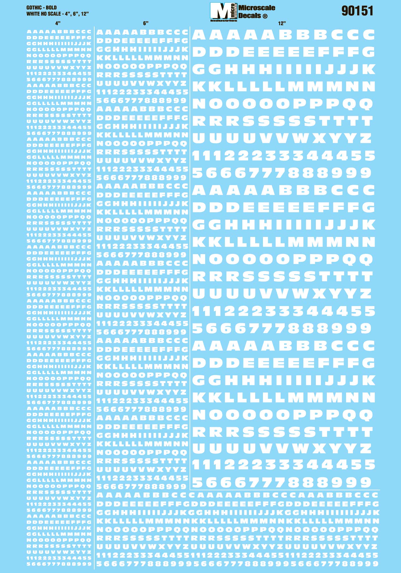 HO Alphabet and Number Decals: Extended Bold Gothic, White (MSI90151)