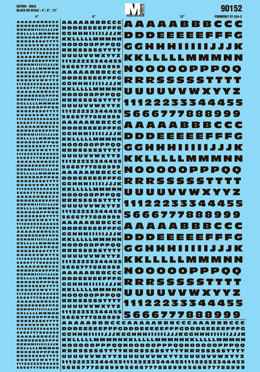 HO Alphabet and Number Decals: Extended Bold Gothic, Black (MSI90152)