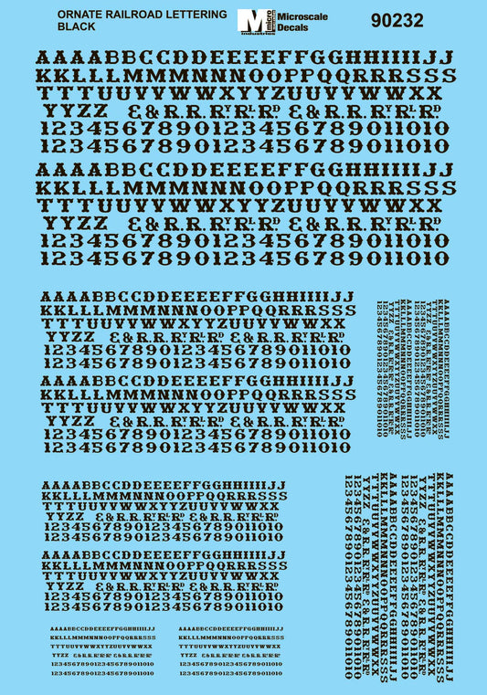 HO Alphabet and Number Decals: Ornate Railroad, Black (MSI90232)