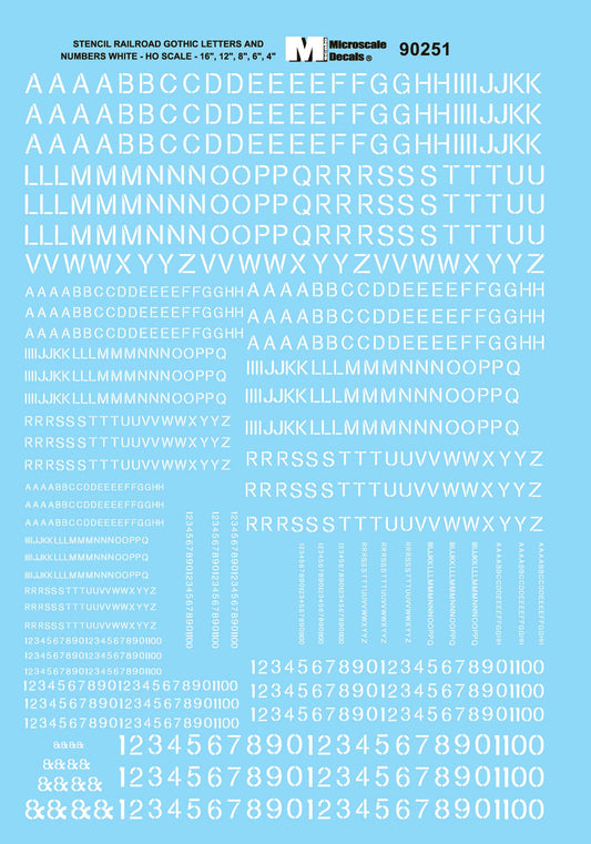 HO Alphabet and Number Decals: Gothic Railroad Stencil, White (MSI90251)