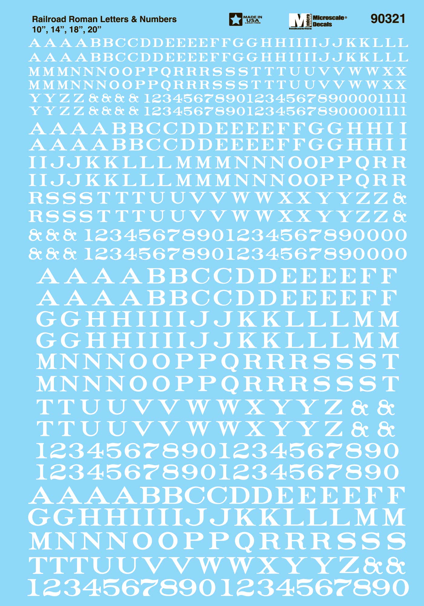 HO Letters and Numbers Decals: Railroad Roman, White (MSI90321)