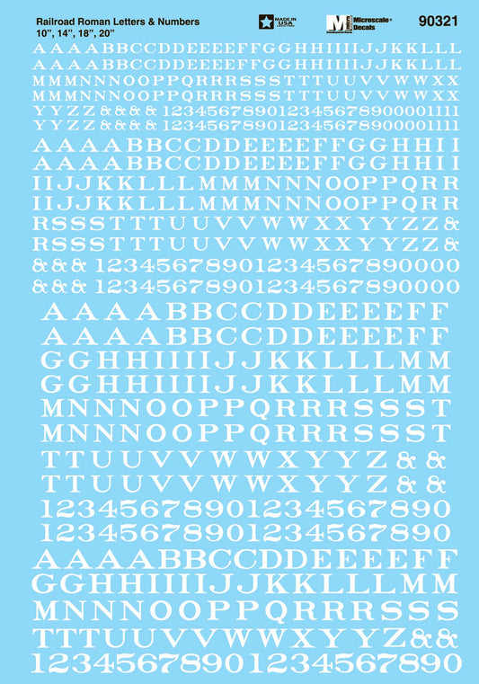 HO Letters and Numbers Decals: Railroad Roman, White (MSI90321)