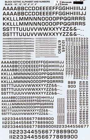 HO Alphabet and Number Decals: Euro, Black (MSI90522)