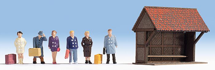 HO At the Bus Stop 6 Figures and Shelter (NOC12015)