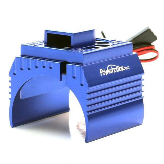 Aluminum Motor Heatsink and Cooling Fan for 1/8 Size Motors, Blue (PHB18FSBLUE)