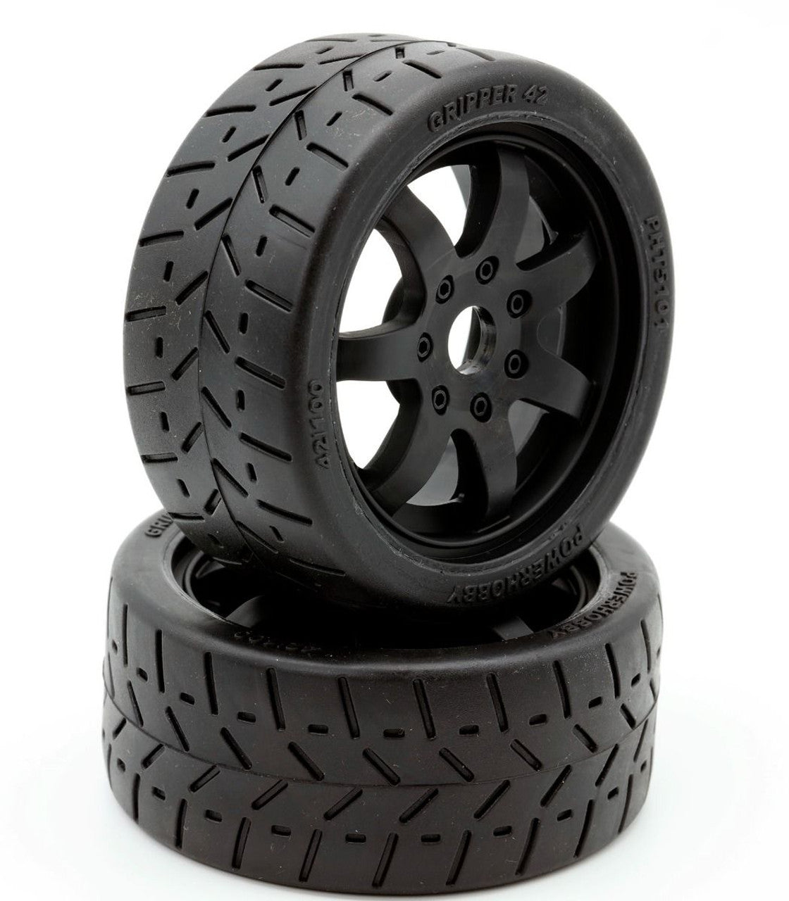 1/8 Gripper 42/100 Belted Mounted Tires 17mm, Black Wheels (PHBPHT5101)
