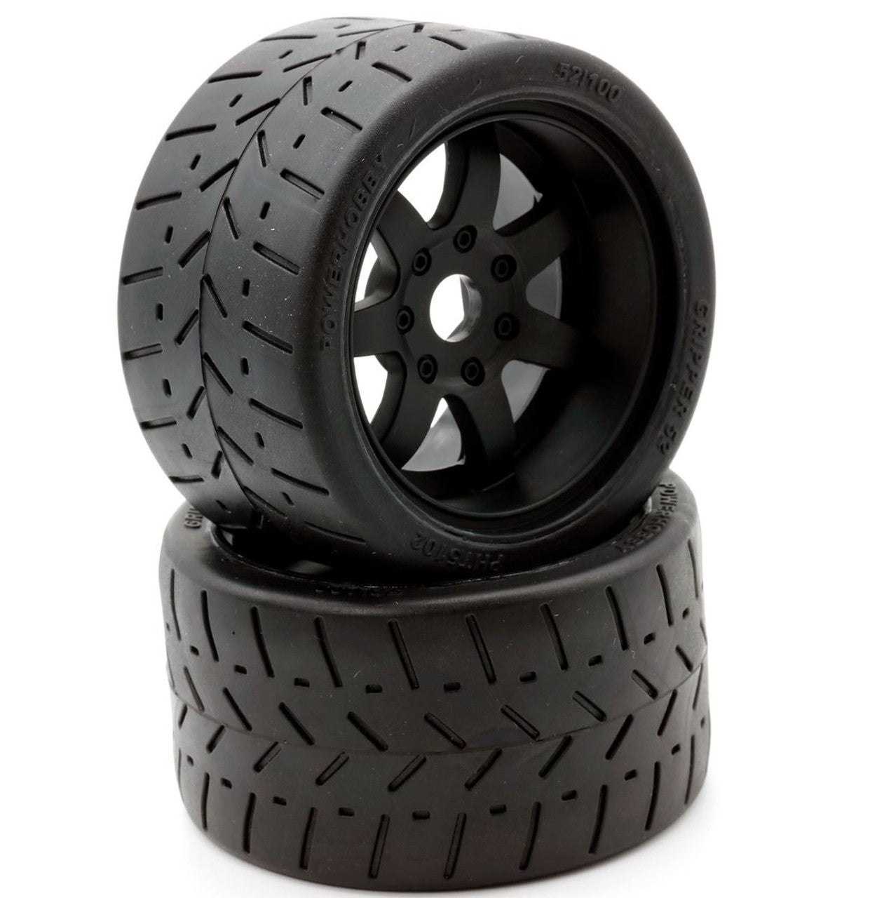 1/8 Gripper 54/100 Belted Mounted Tires 17mm, Black Wheels (PHBPHT5102)
