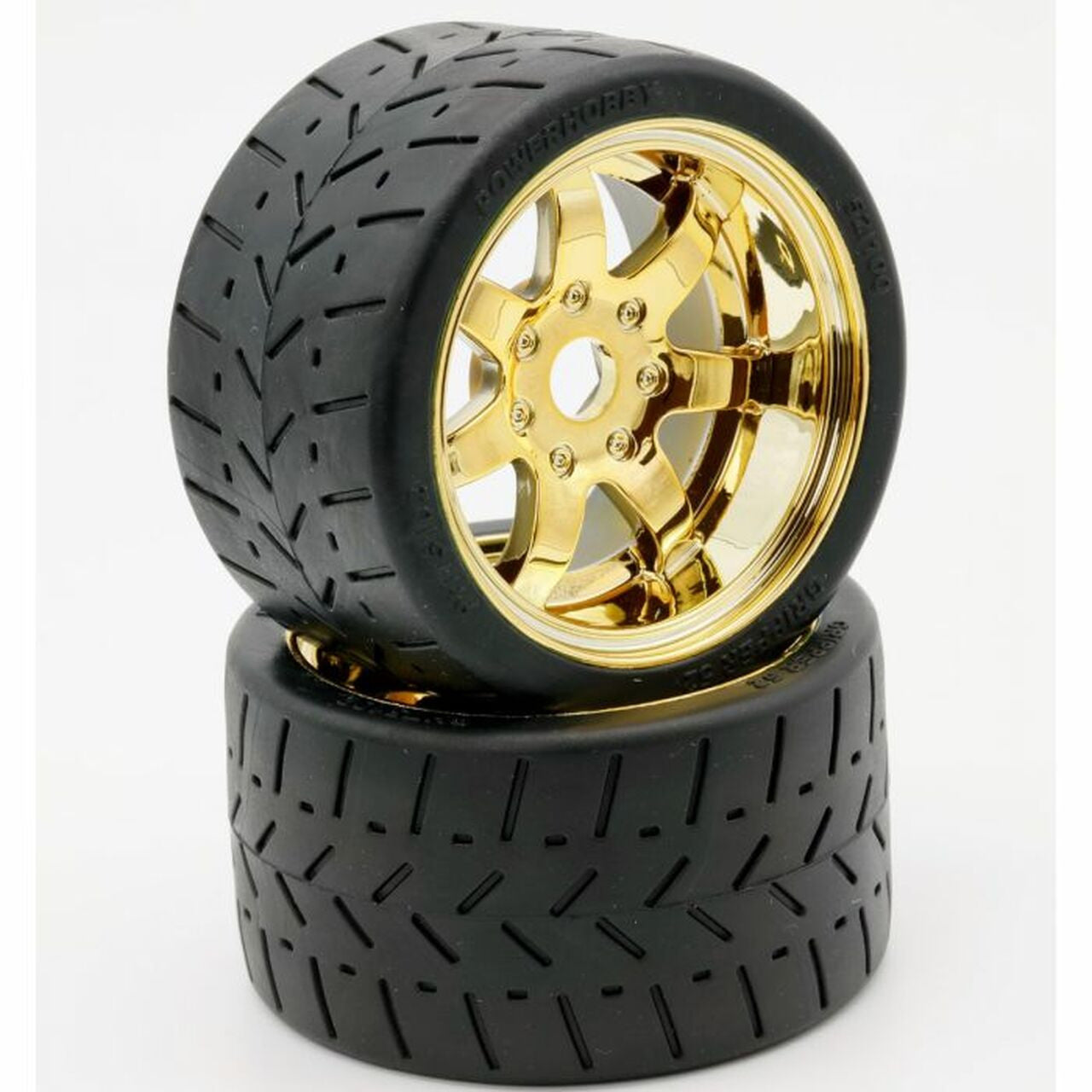 1/8 Gripper 54/100 Belted Mounted Tires 17mm, Gold Wheels (PHBPHT5102GOLD)