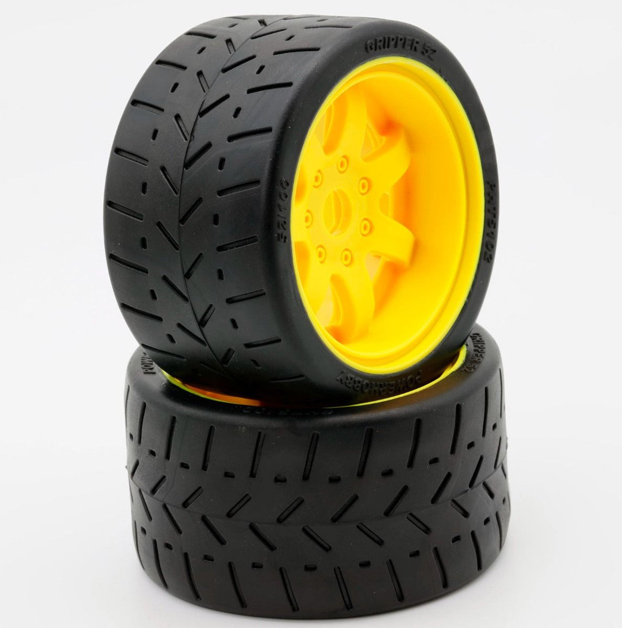 1/8 Gripper 54/100 Belted Mounted Tires 17mm, Yellow Wheels (PHBPHT5102Y)