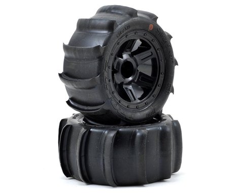 Sling Shot Premounted Tires with 12mm Hex Black Desperado Wheels for 1/16 E-Revo (2) (PRO1010110)