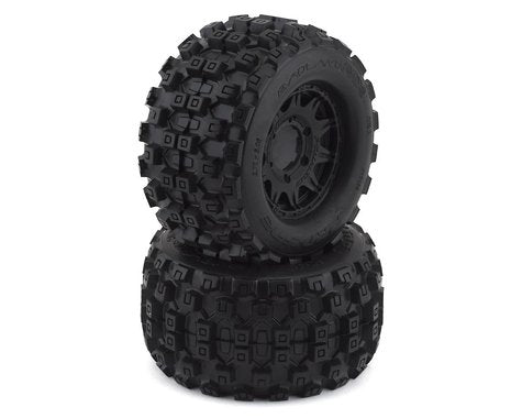 Badlands MX28 2.8" M2 Compound Premounted Tires with 6x30 Black Raid Wheels for 1/10 Monster Truck (2) (PRO1012510)