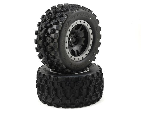 Badlands MX43 Premounted Tires with Black/Gray Pro-Loc Impulse Wheels for X-Maxx (2) (PRO1013113)