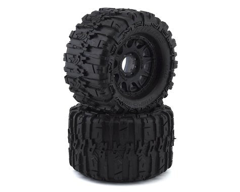 Trencher HP Belted 3.8" M2 Compound Premounted Tires with 8x32 Black Raid Wheels for 1/8 Monster Truck (2) (PRO1015510)