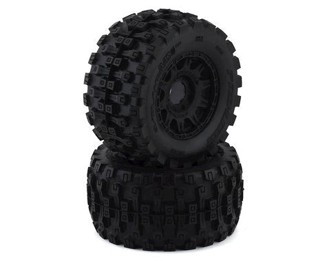 Badlands MX38 Belted 3.8" M2 Compound Premounted Tires with 8x32 Black Raid Wheels for 1/8 Monster Truck (2) (PRO1016610)