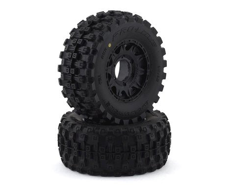 Badlands MX28 Belted 2.8" M2 Compound Premounted Tires with 6x30 Black Raid Wheels for 1/10 Monster Truck (2) (PRO1017410)