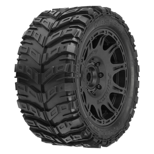 1/6 Masher X HP Belted Front or Rear 5.7” Tires Mounted on Black Raid 8x48 Removable 24mm Hex Wheels (2) (PRO1017611)