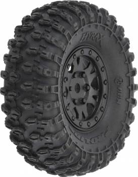 Hyrax 1.0" Tires Mounted on Mini Impulse Black Beadlocks, Front or Rear (4) (PRO1019410)