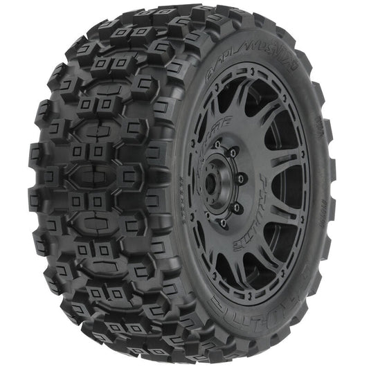 1/6 Badlands MX57 Front or Rear 5.7” Tires Mounted on Black Raid 8x48 Removable 24mm Hex Wheels (2) (PRO1019811)