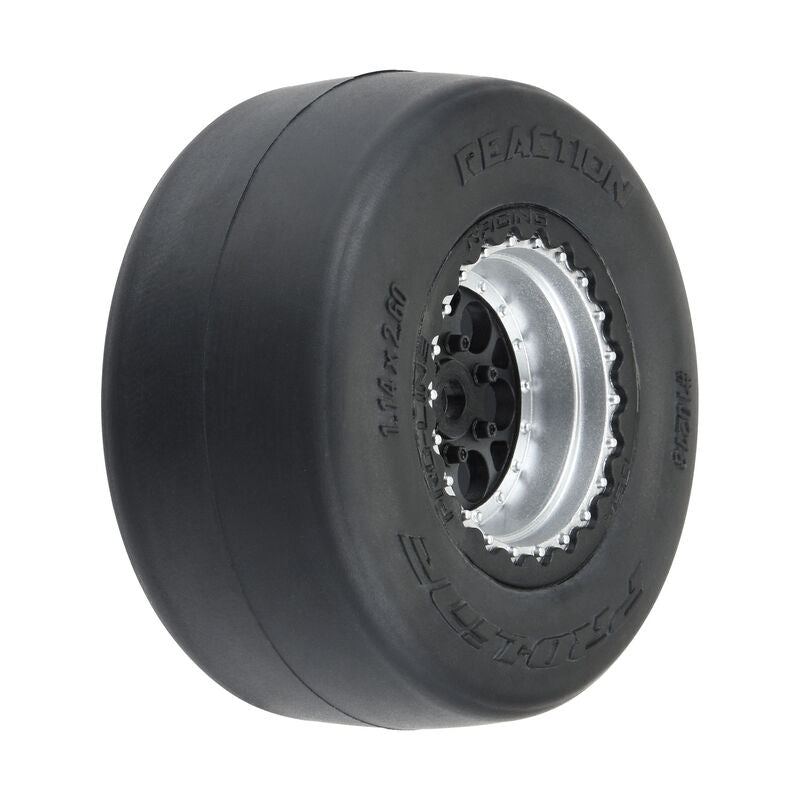 1/16 Reaction Tires Mounted on 8mm Black and Silver Wheels, Rear for Losi Mini Drag (2) (PRO1021810)