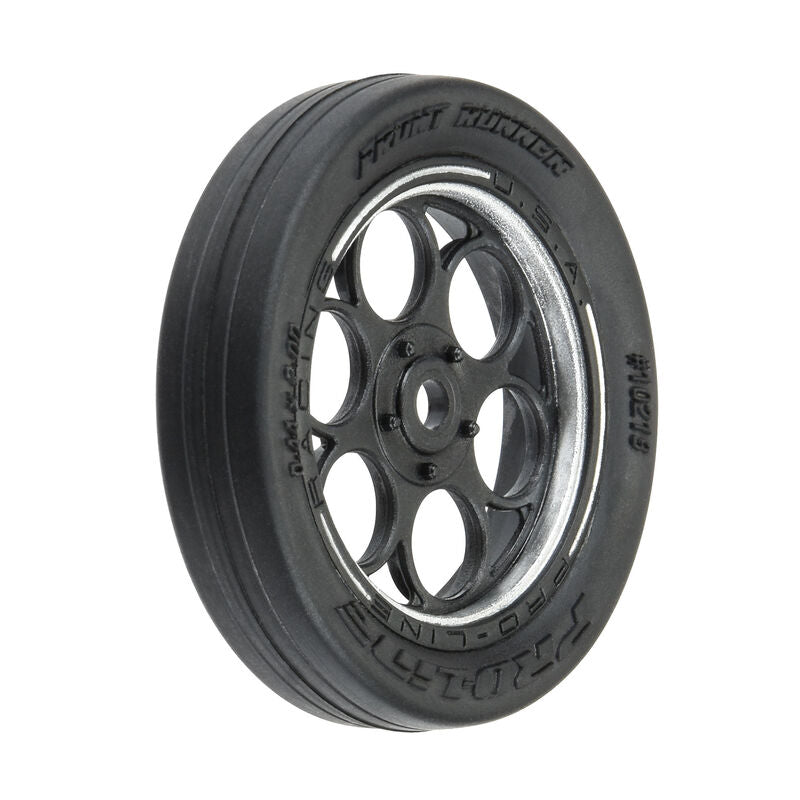 1/16 Front Runner Tires Mounted on 8mm Black and Silver Wheels, Rear for Losi Mini Drag (2) (PRO1021910)