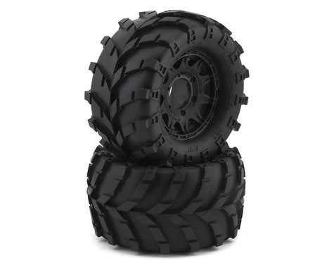 Masher 2.8" M2 Compound Premounted Tires with 6x30 Black Raid Wheels for 1/10 Monster Truck (2) (PRO119210)