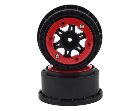 Split Six Bead-Loc 2.2/3.0 SCT Black/Red Wheels with 12mm Hex for 1/10 Short Course Truck/Slash Rear (2) (PRO271504)