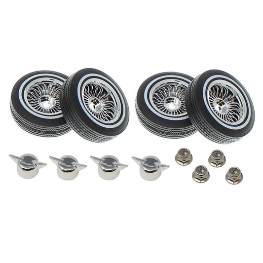Whitewall Low Pro Tires and Wheels with Knock-Offs and Wheel Nuts, Chrome (Not Glued) (4) (RER13882)