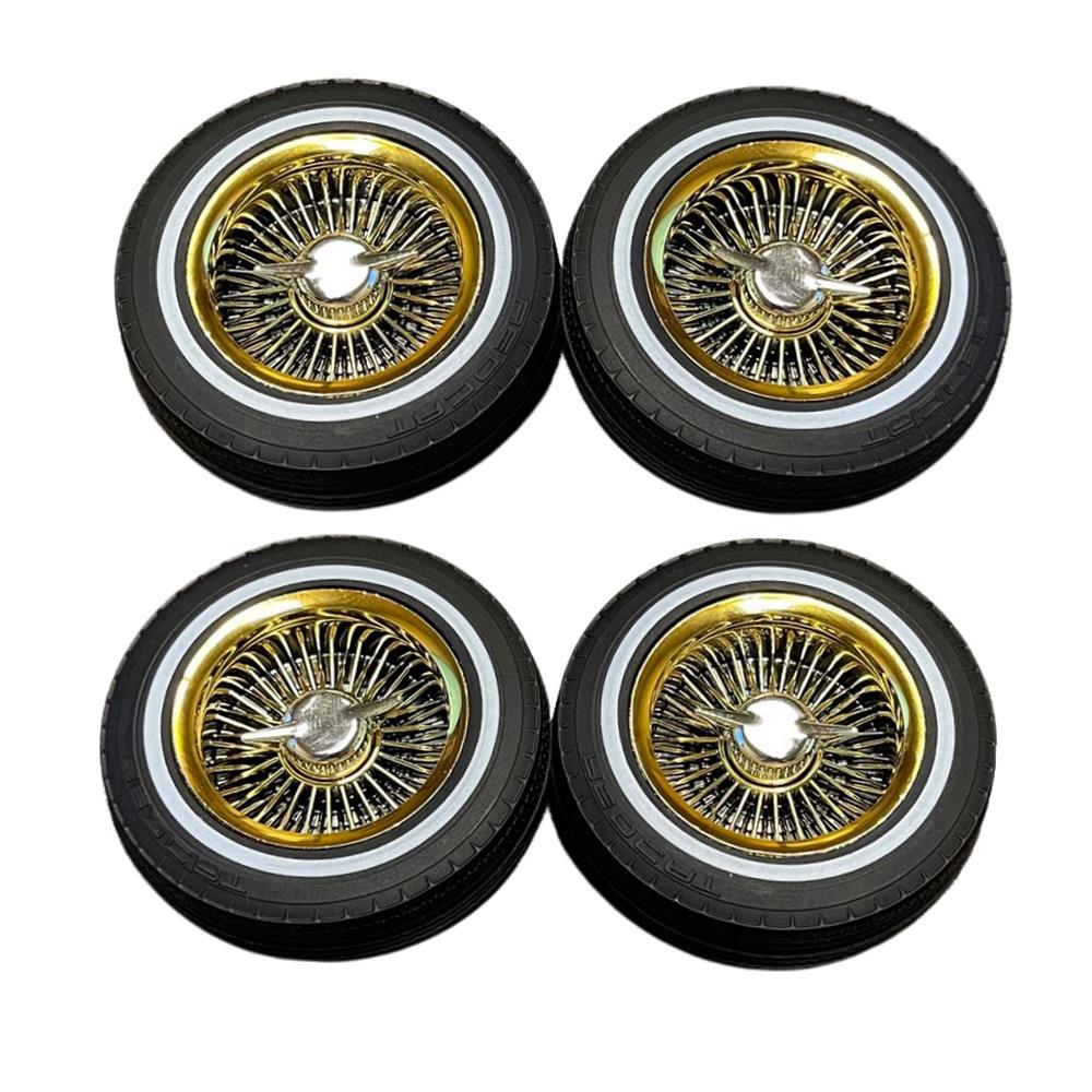 Whitewall Low Pro Tires and Wheels with Knock-Offs and Wheel Nuts, Gold (Not Glued) (4) (RER14434)