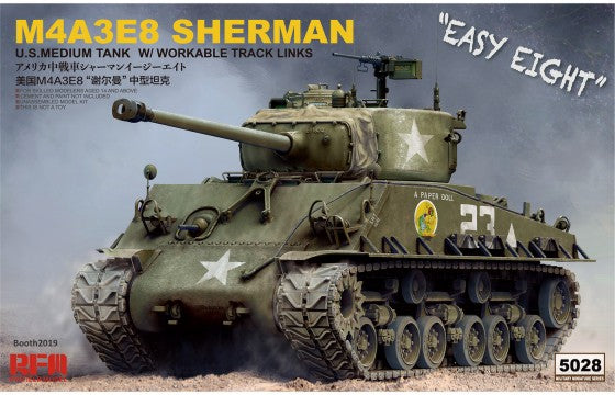 1/35 US Sherman M4A3E8 Medium Tank with Workable Track Links Plastic Model Kit (RFM5028)