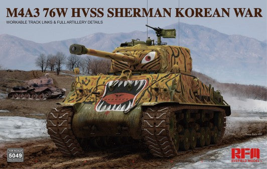 1/35 US Sherman M4A3 76W HVSS Korean War Tank with Workable Track Links Plastic Model Kit (RFM5049)