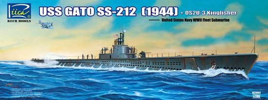 1/200 WWII USS Gato SS212 Fleet Submarine 1944 with OS2U3 Kingfisher Floatplane Plastic Model Kit (RIH20002)