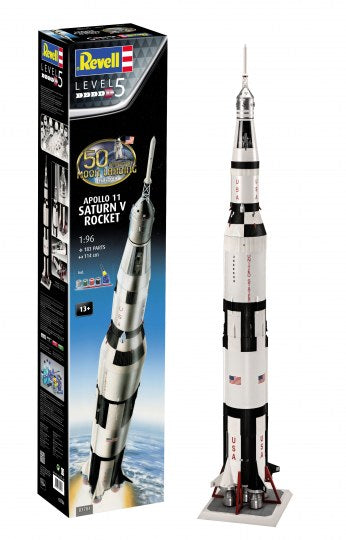 1/96 Apollo 11 Saturn V Rocket 50th Anniversary Plastic Model Kit with Paint and Glue (RVL03704)