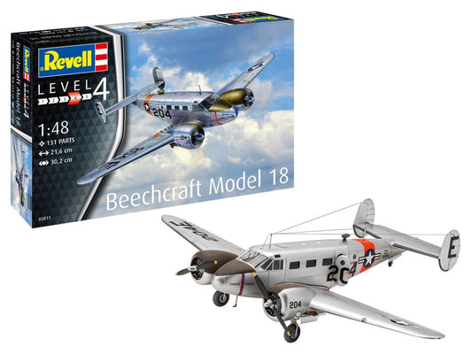 1/48 Beechcraft Model 18 Aircraft Plastic Model Kit with Paint and Glue (RVL03811)