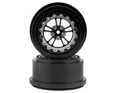 Aluminum V-Spoke 2.2/3.0 SCT Black Rear Beadlock Wheels for 1/10 Drag Racing (2) (SSD00452)