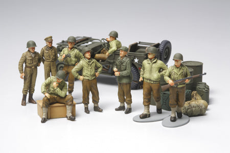 1/48 WWII US Infantry at Rest (9) and Jeep Plastic Model Kit (TAM32552)